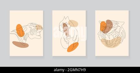 Tiger chinese new year vector in continuous, line art style. Hand drawn asian symbol of 2022 year in bohemian style. Simple wild cat on background. Stock Vector