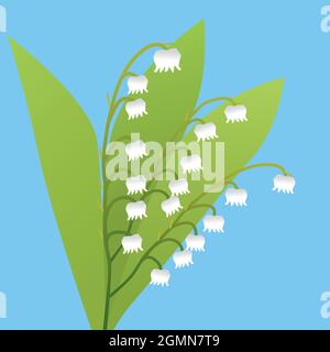 A vector illustration of a bunch of lily of the valley. The background is blue. Stock Vector