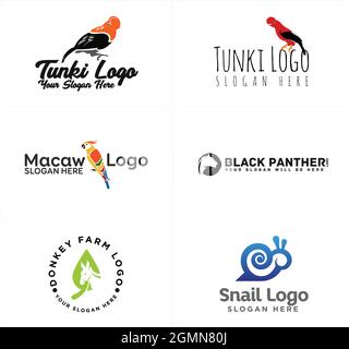A set of animal bird horse snail pet shop logo design Stock Vector