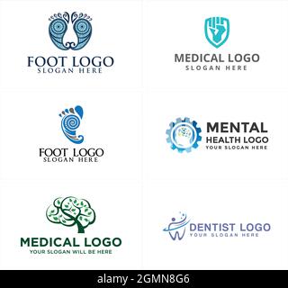 A set of medical health dentist psychiatrist logo design Stock Vector