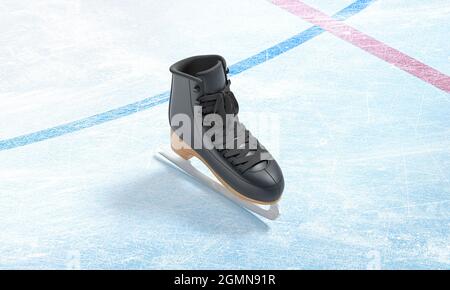 Blank ice rink surface black skate background mockup, top view Stock Photo