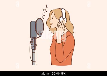 Music Clipart-cute young girl holding a microphone and singing clip art