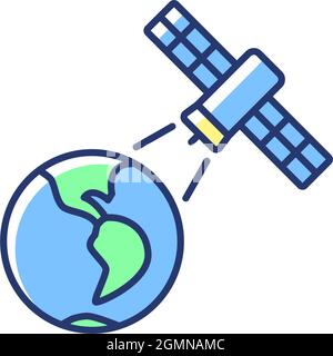 Earth observation process blue RGB color icon Stock Vector