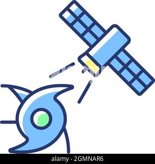 Weather, climate monitoring satellite blue RGB color icon Stock Vector