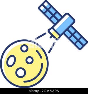 Moon observation process yellow RGB color icon Stock Vector