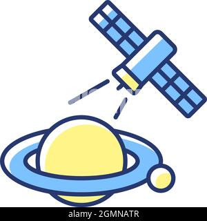 Planets observation process yellow RGB color icon Stock Vector