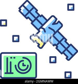 Satellite condition blue, green RGB color icon Stock Vector