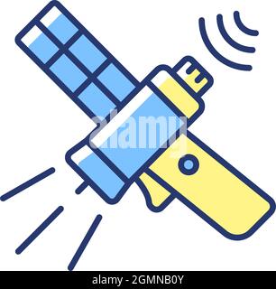 Communications satellite blue, green RGB color icon Stock Vector