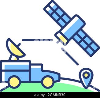 Military use of satellites blue, green RGB color icon Stock Vector