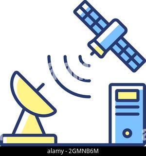 TCP over satellite blue, yellow RGB color icon Stock Vector