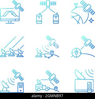 Artificial satellites gradient linear vector icons set Stock Vector