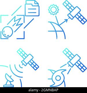 Climate monitoring satellites gradient linear vector icons set Stock Vector
