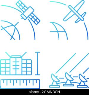 Satellite technologies gradient linear vector icons set Stock Vector