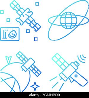 Satellites in space gradient linear vector icons set Stock Vector