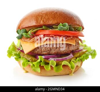 Fresh tasty burger isolated on white background Stock Photo