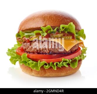 Fresh tasty burger isolated on white background Stock Photo