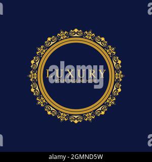 Gold Luxury Round Ornament, Floral Design Logo, Golden Decorative Template, Heraldic Emblem, Business Graphics, Fashion Sign Stock Vector