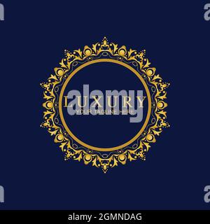 Gold Luxury Round Ornament, Floral Design Logo, Golden Decorative Template, Heraldic Emblem, Business Graphics, Fashion Sign Stock Vector