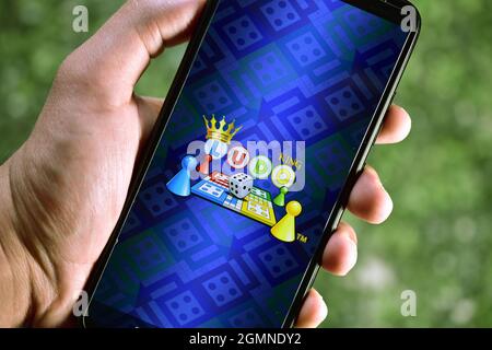 New Delhi, India, 12 April 2020:- Ludo King app on Smartphone Stock Photo