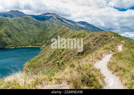 Tourist trail around Laguna Cuicocha lake in Ecuador Stock Photo