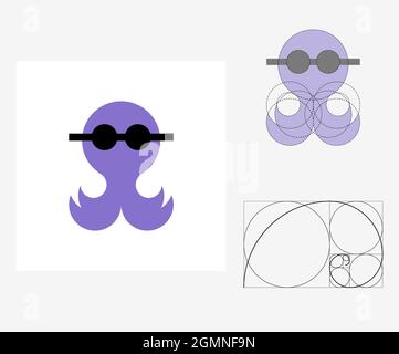 Vector octopus in golden ratio style. Editable illustration Stock Vector