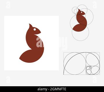 Vector squirrel in golden ratio style. Editable illustration Stock Vector