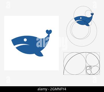 Vector whale in golden ratio style. Editable illustration Stock Vector