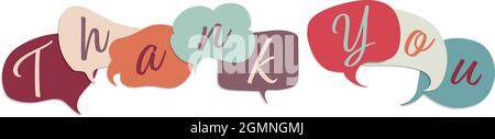 Colored speech bubble with inside letters forming the text -Thank You- Teamwork. Gratitude message between colleagues or friends. Appreciation.Concept Stock Vector