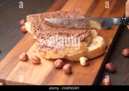 Chocolate Hazelnut Spread on Toast Stock Photo