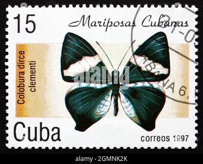 CUBA - CIRCA 1997: a stamp printed in the Cuba shows Dirce Beauty, Colobura Dirce Clementi, Butterfly, circa 1997 Stock Photo