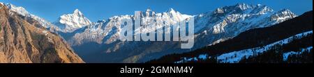 mount Nanda Devi, one of the best mounts in India Himalaya, seen from Joshimath Auli,  Uttarakhand, Indian Himalayan mountains Stock Photo