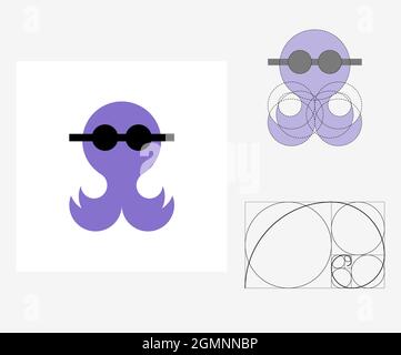 Vector octopus in golden ratio style. Editable illustration Stock Vector