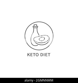Vector line logo, badge or icon - keto diet. Symbol of healthy eating. Stock Vector