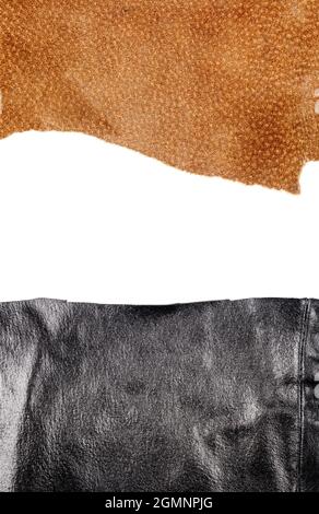 Two pieces of leather with a space for text isolated on white background. Stock Photo