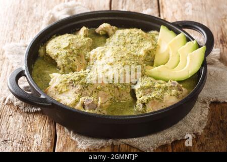 Jocon Guatemalan Chicken stew in Green Sauce close up in the plate on the table. Horizontal Stock Photo