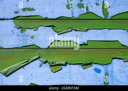 Blue and green paint peeling Stock Photo