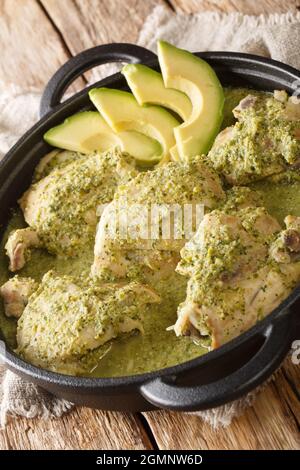 Jocon de Pollo Easy Guatemalan Chicken Stew close up in the plate on the table. Vertical Stock Photo