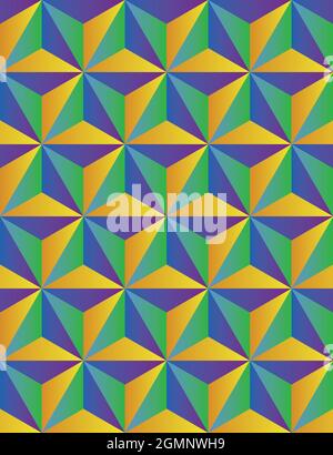Seamless tile pattern with blue green and orange gradient triangular tiles. Stock Vector