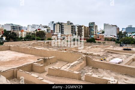 Adobe pyramid of Huaca Pucllana in Lima, Peru Stock Photo