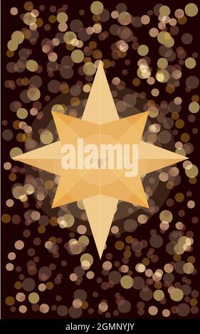 Isolated Golden Christmas Star Colorful Lights Background Blurry Circle Shapes Stock Vector