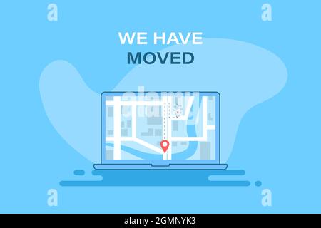 Point on Laptop Screen. We Have Moved Banner Stock Vector