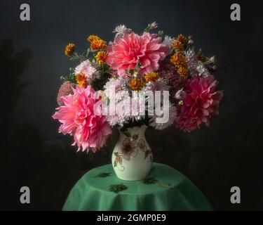 Still life with splendid bouquet of garden flowers Stock Photo - Alamy