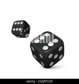 Roll black dice. Render realistic dices. Casino and betting background. Vector illustration Stock Vector