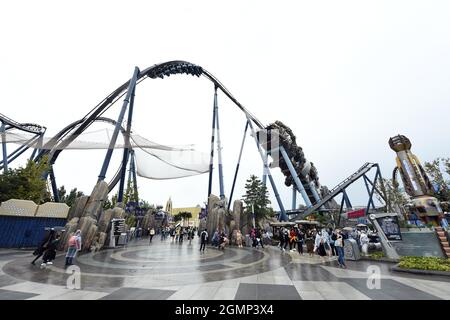 Beijing, China. 20th Sep, 2021. Tourists visit the Transformers Metrobase at the Universal Beijing Resort in Beijing, capital of China, Sept. 20, 2021. The Universal Beijing Resort, currently the largest in scale worldwide, opened to the public on Monday. The resort, covering 4 square km, includes the highly anticipated Universal Studios Beijing theme park, the Universal CityWalk, and two hotels. Credit: Ren Chao/Xinhua/Alamy Live News Stock Photo