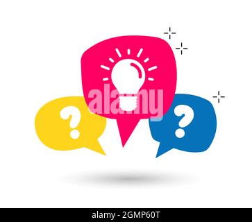 Question mark icon and lamp in color speech bubble. Stock Vector