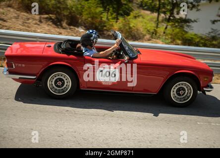 Caramulo, Portugal - 04 September 2021: Red Triumph TR6 in Caramulo Motorfestival 2021 Stock Photo