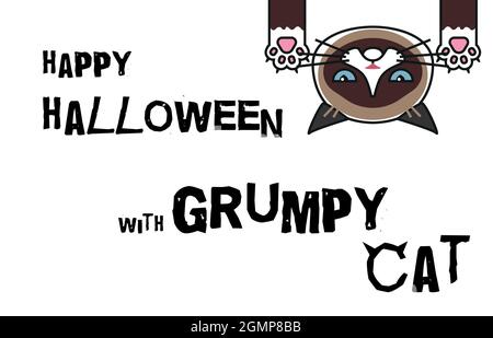 Halloween banner. Happy halloween with Grumpy cat  Stock Vector