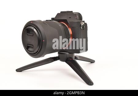 Digital Camera on mini tripod Stock Photo