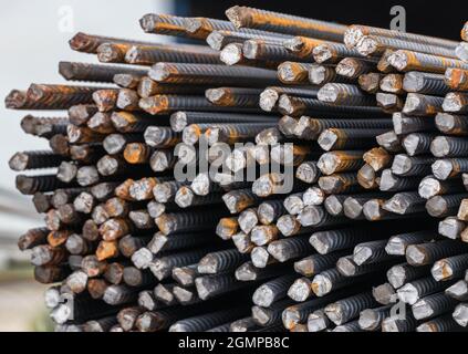 close-up view of steel reinforcing bars Stock Photo