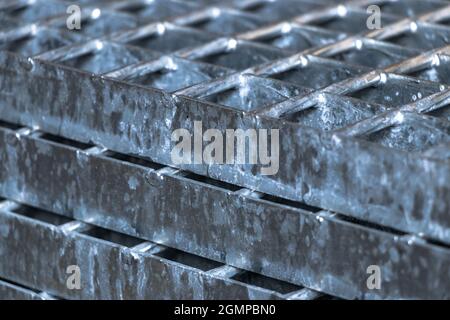 closeup of construction steel floor grating Stock Photo